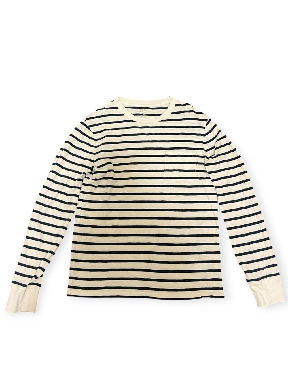 J.Crew Slub Cotton Striped Pocket Long Sleeve T-Shirt White Black Small